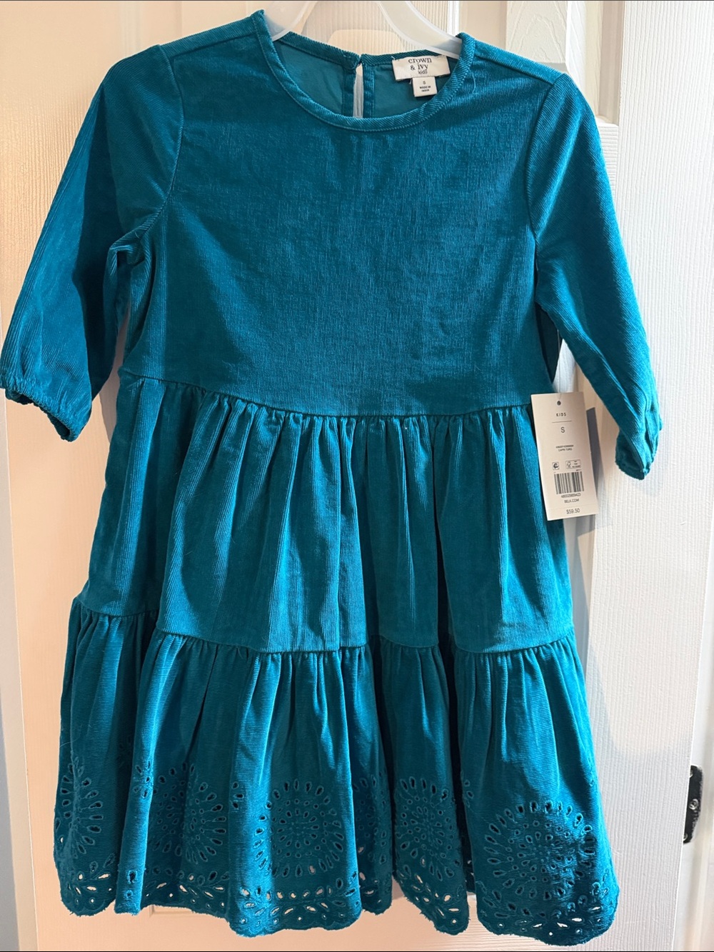 crown & ivy Teal Tiered Eyelet Dress for Girls
